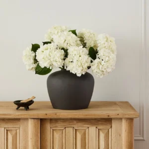 Large Talc White Hydrangea in Smokey Slate Vase Design