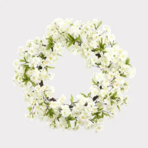 Fake Cherry Blossom Wreath in White - 24"