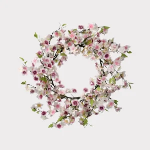 Cherry Blossom Artificial Flower Wreath in Blush Pink - 20"