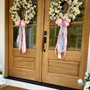 Alternative view of Fake Cherry Blossom Wreath in White - 24"
