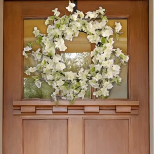 Alternative view of White Cherry Blossom Artificial Flower Wreath - 20"